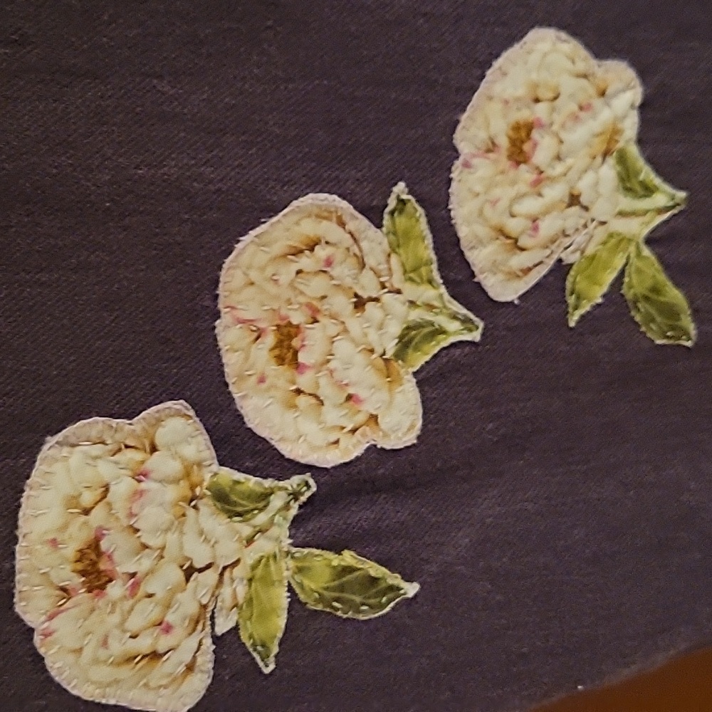 HAND CRAFTED Jeans UPCYCLED Purple Denim Embroidery Floral Applique Size 12 - Picture 10 of 17